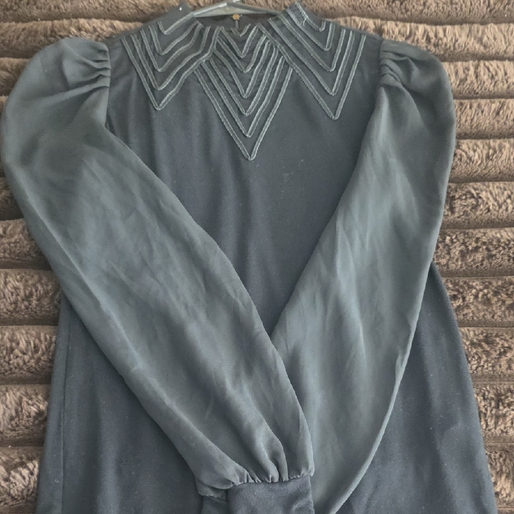 Express Black Blouse with Embroidered Detail